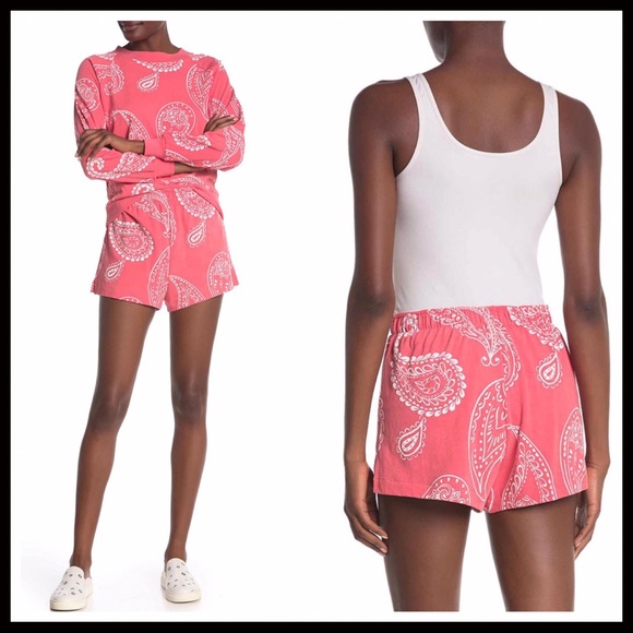 WILDFOX RED BOHO PRINT KNIT JERSEY SHORTS A3C - Picture 5 of 8